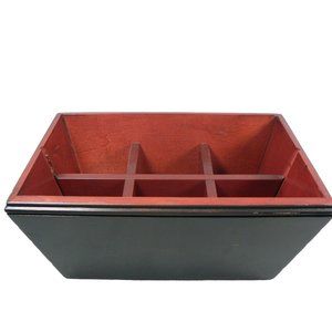 Organizer Napkin Holder Silverware 6 Sections Wood w/ Metal Handles Asian Styled